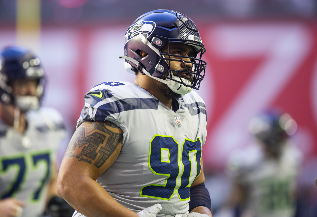 Seattle Seahawks defensive tackle Bryan Mone (90) against the Arizona Cardinals at State Farm Stadium.